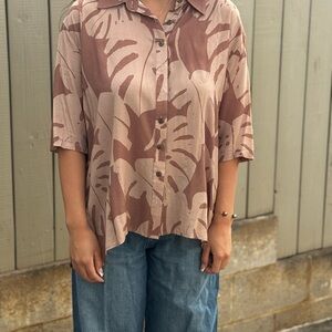 Stylish Brown Leaf Print Women's Top